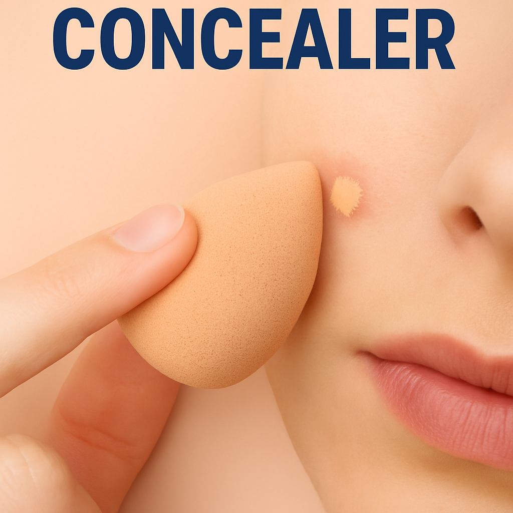 Teen gently tapping concealer over a blemish with a sponge