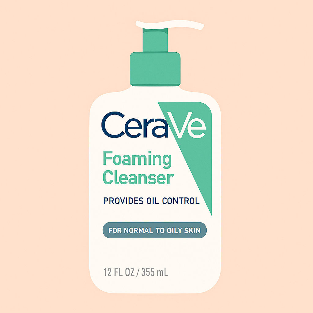 Illustrated bottle of CeraVe Foaming Facial Cleanser for teen acne