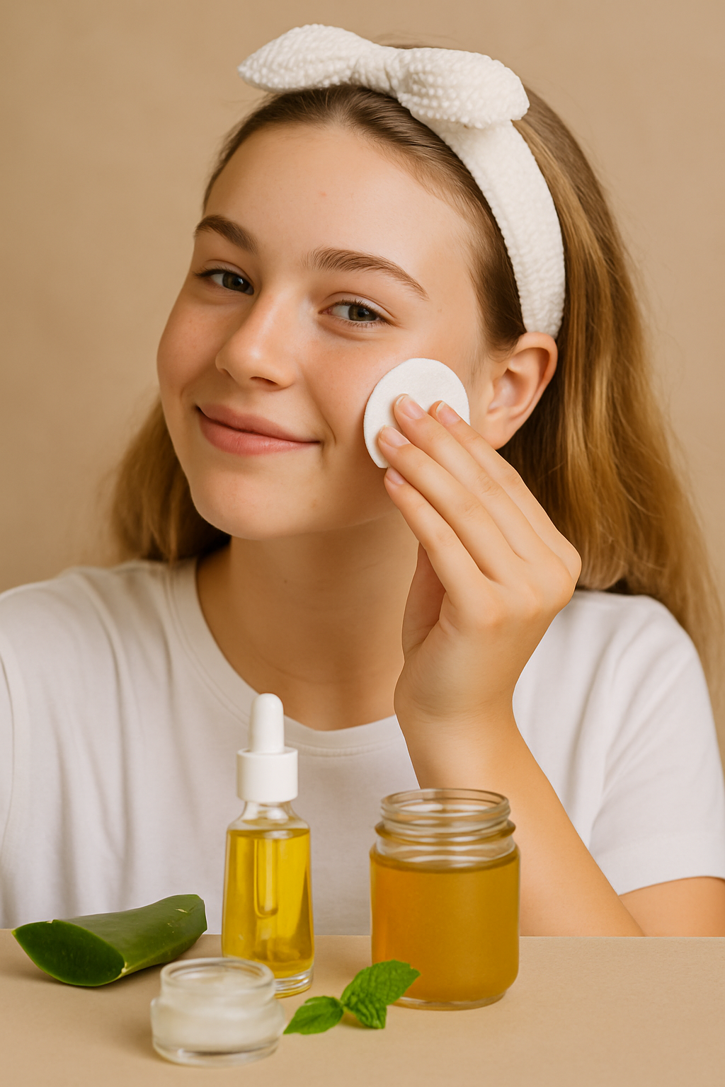 Teen girl applying natural skincare product